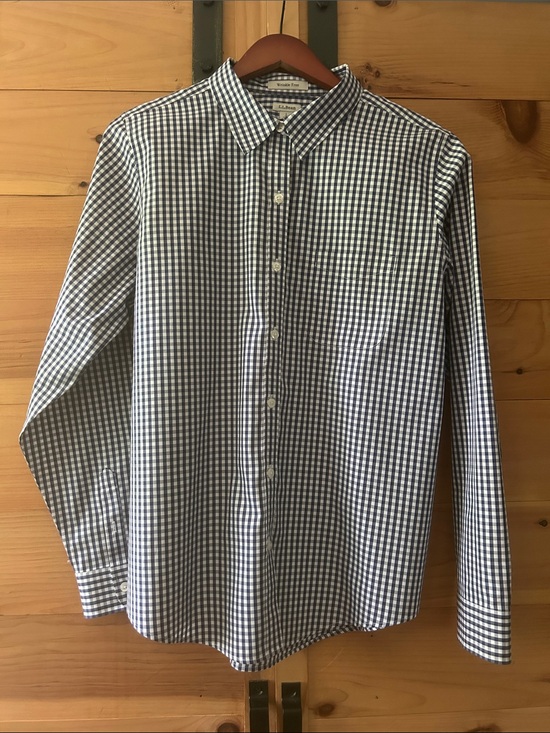 L.L. Bean Tops - L.L. Bean Women’s 100% Cotton Wrinkle Free Navy White Gingham Shirt Large
